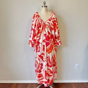 MARA HOFFMAN Luz Coverup Dress Red Ivory Floral Maxi Swim Beach Tropical